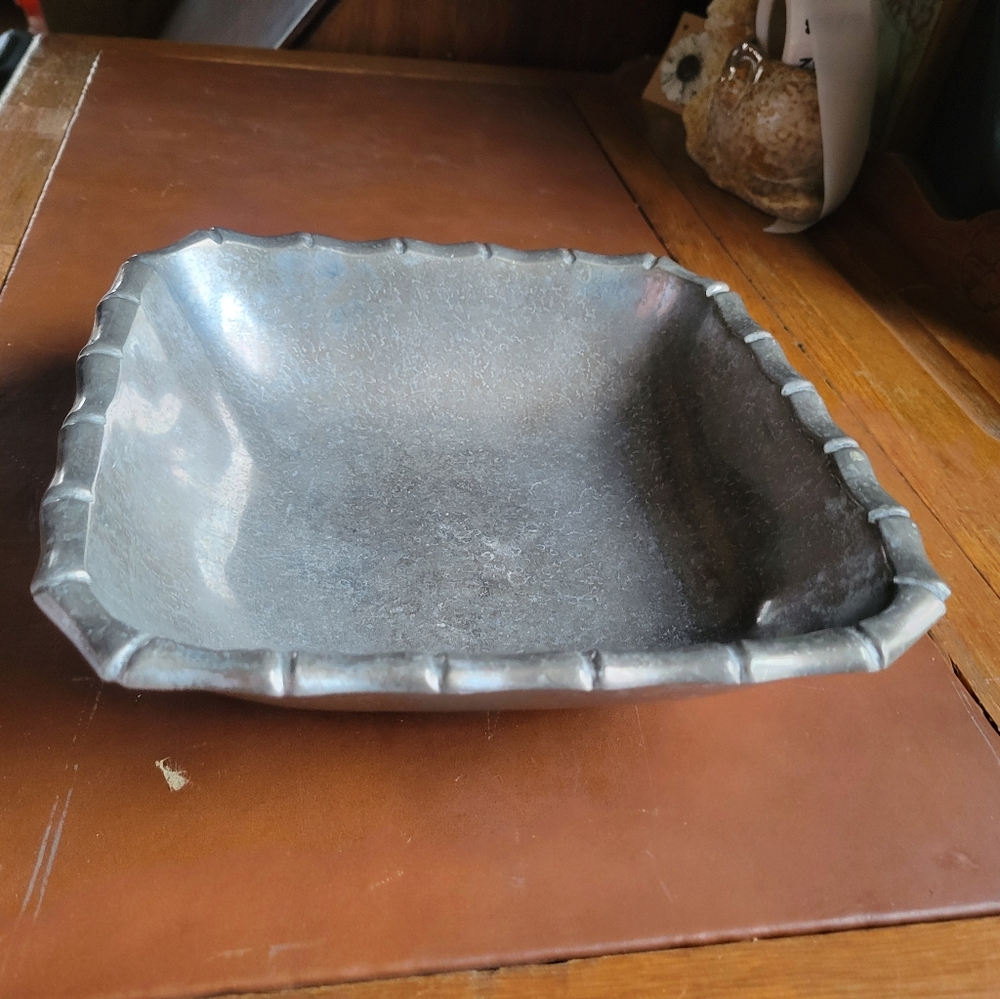 9"x9" Pewter Bamboo Edge Bowl Similar To Mariposa Brillante